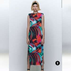 NWT Zara printed tulle midi dress